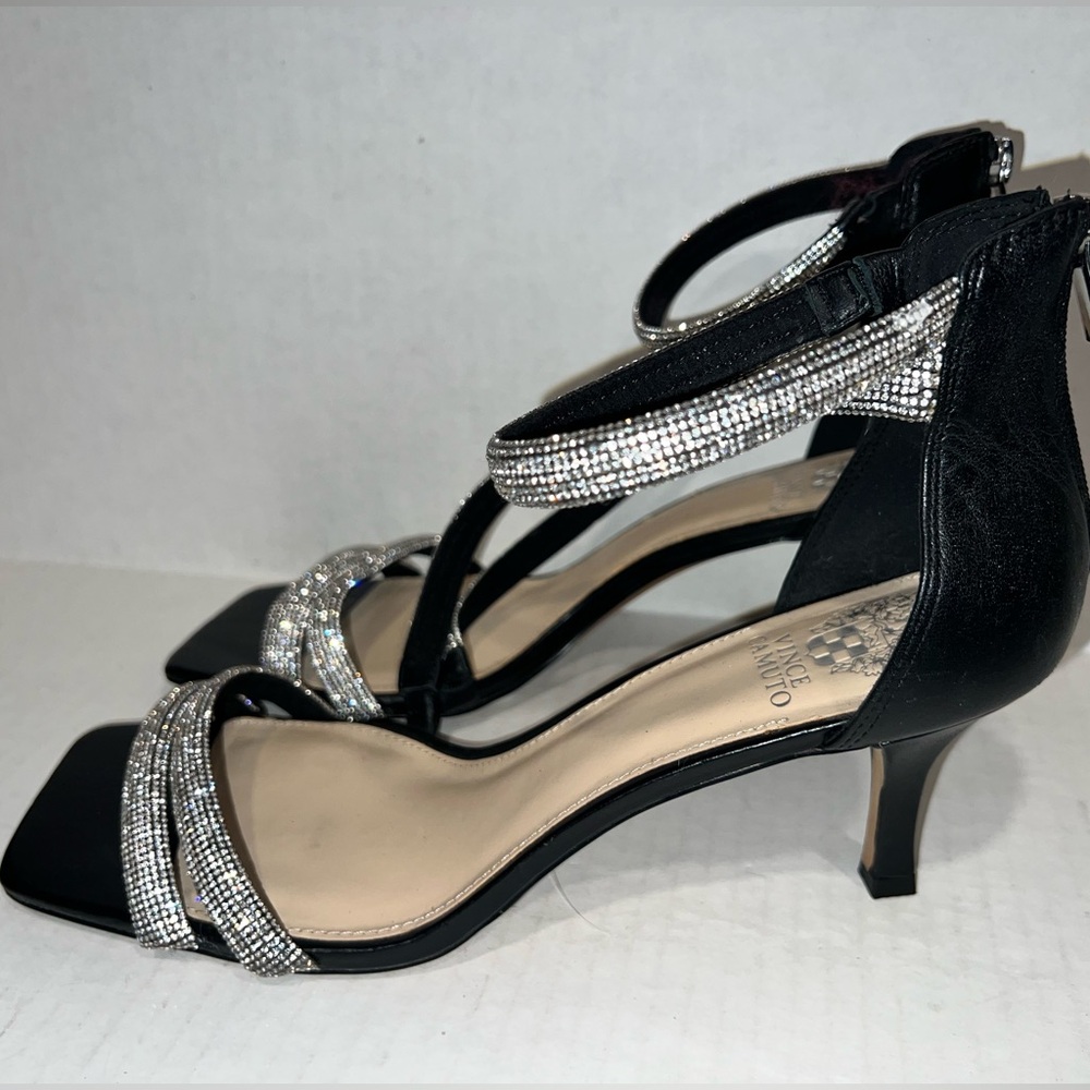 Vince Camuto Arklin Black and Silver Strappy Heels - Picture 10 of 16